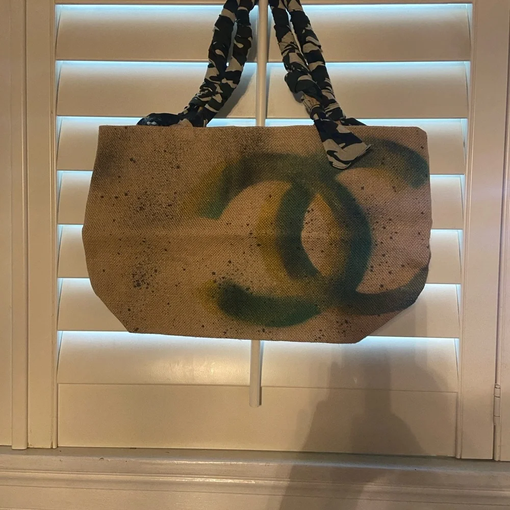 NEW STRAW TOTE Bag - Green and Yellow locking double C’s - Picture 1 of 7